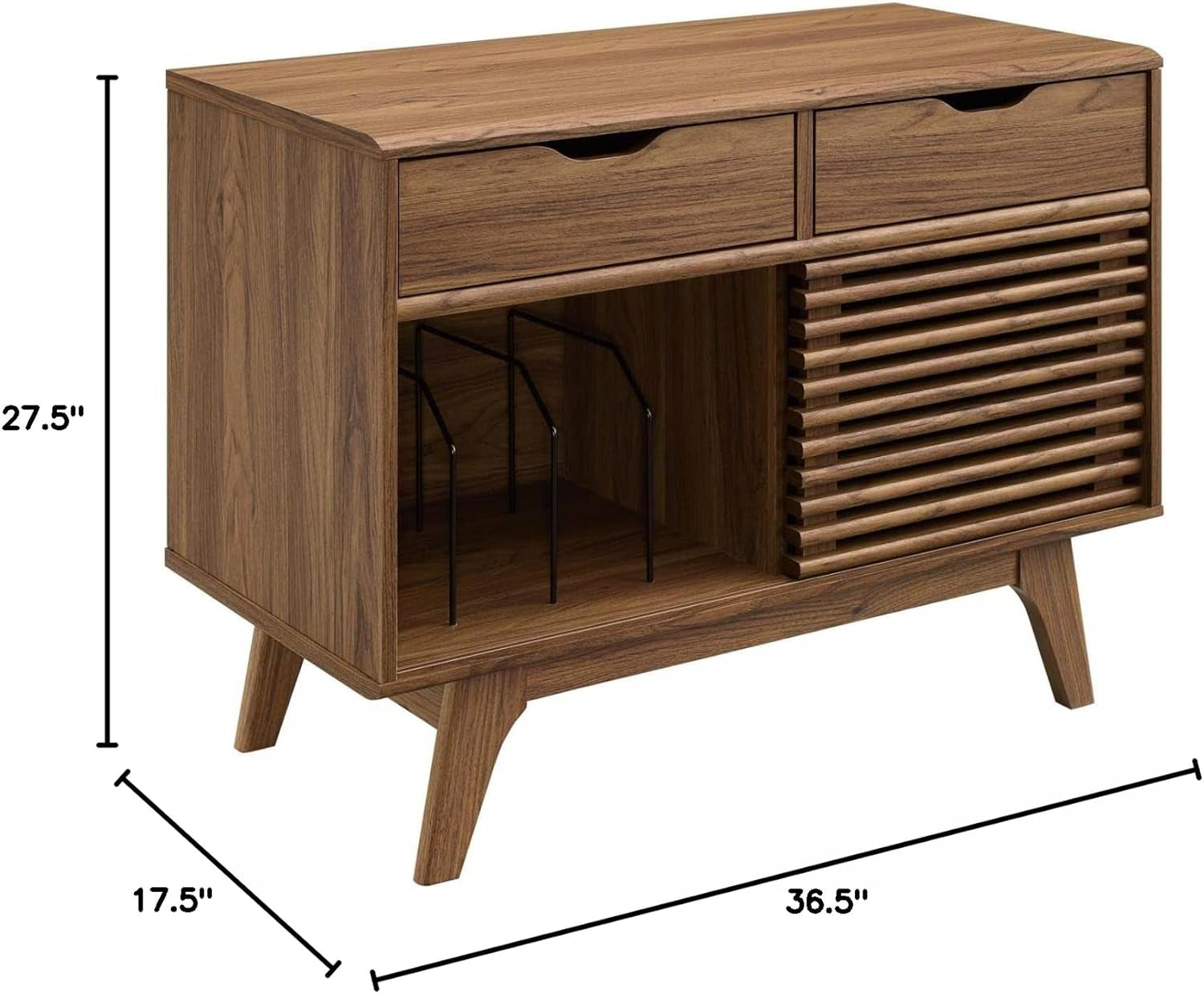 Render Mid-Century Modern Vinyl Record Storage Display Cabinet, 37 Inch, Walnut