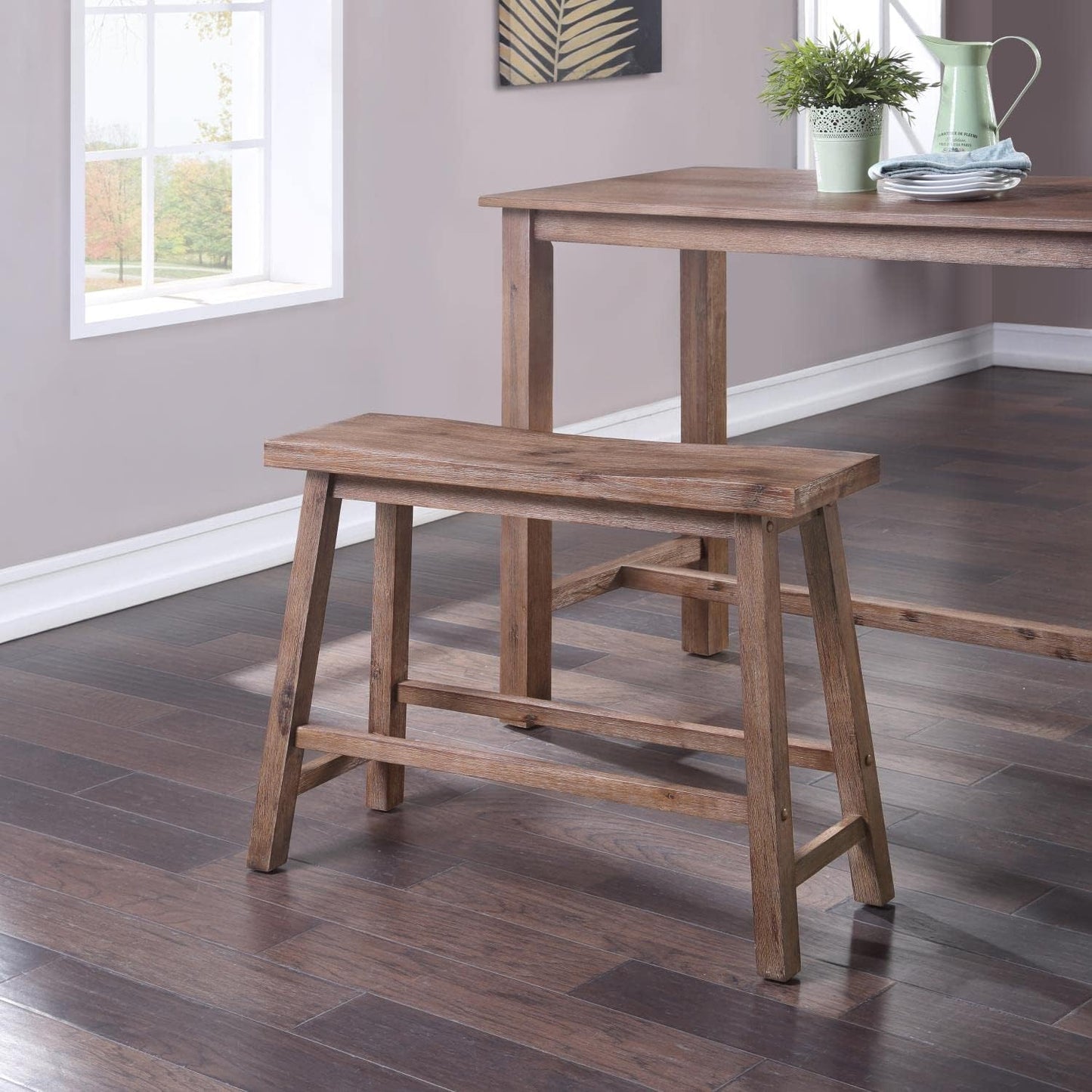 Sonoma Saddle Bench, 24-Inch, Barnwood Wire-Brush, Model:75025