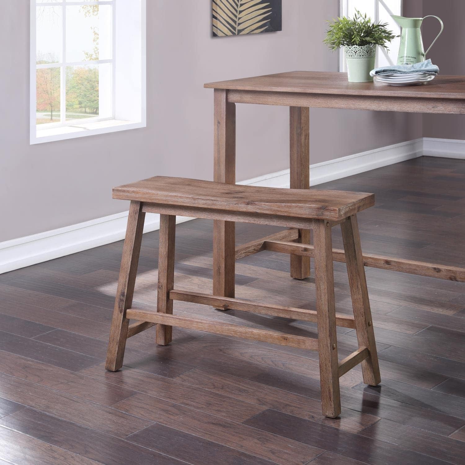 Sonoma Saddle Bench, 24-Inch, Barnwood Wire-Brush, Model:75025