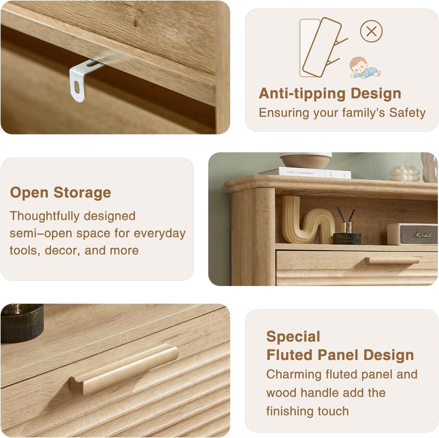 Fluted Narrow Shoe Cabinet with 2 Flip Drawers, Modern Shoe Storage Cabinet with Open Storage & Curved Profile Design, Wood Shoes Rack for Entryway, Hallway, Foyer, Oak