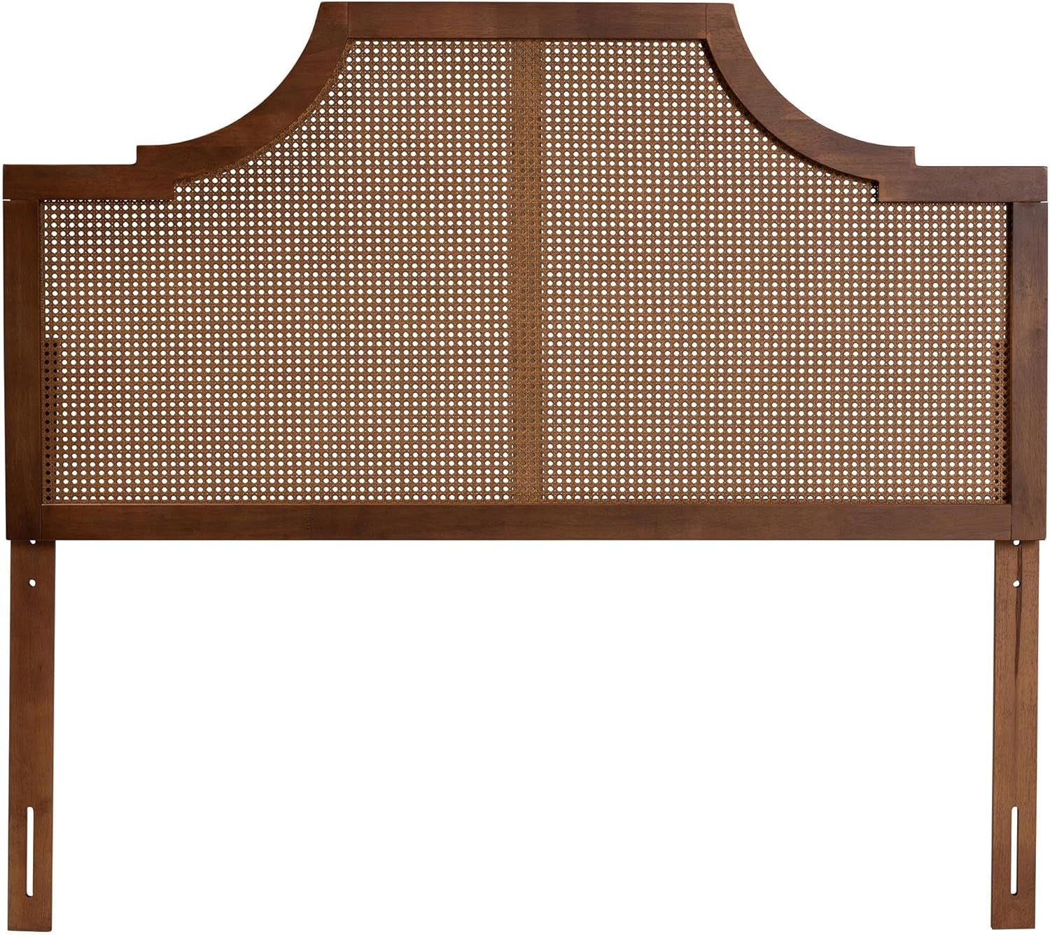 Risha Mid-Century Modern Ash Walnut Finished Wood and Rattan King Size Headboard
