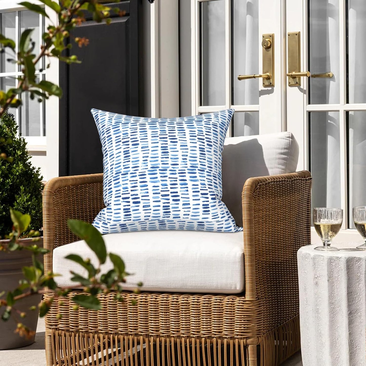 2 Pack Outdoor Pillow Covers ONLY 18X18 Inch, Water-Repellent Square Decorative Cushion Covers for Patio Furniture, Garden, Sofa, a Pebble Blue