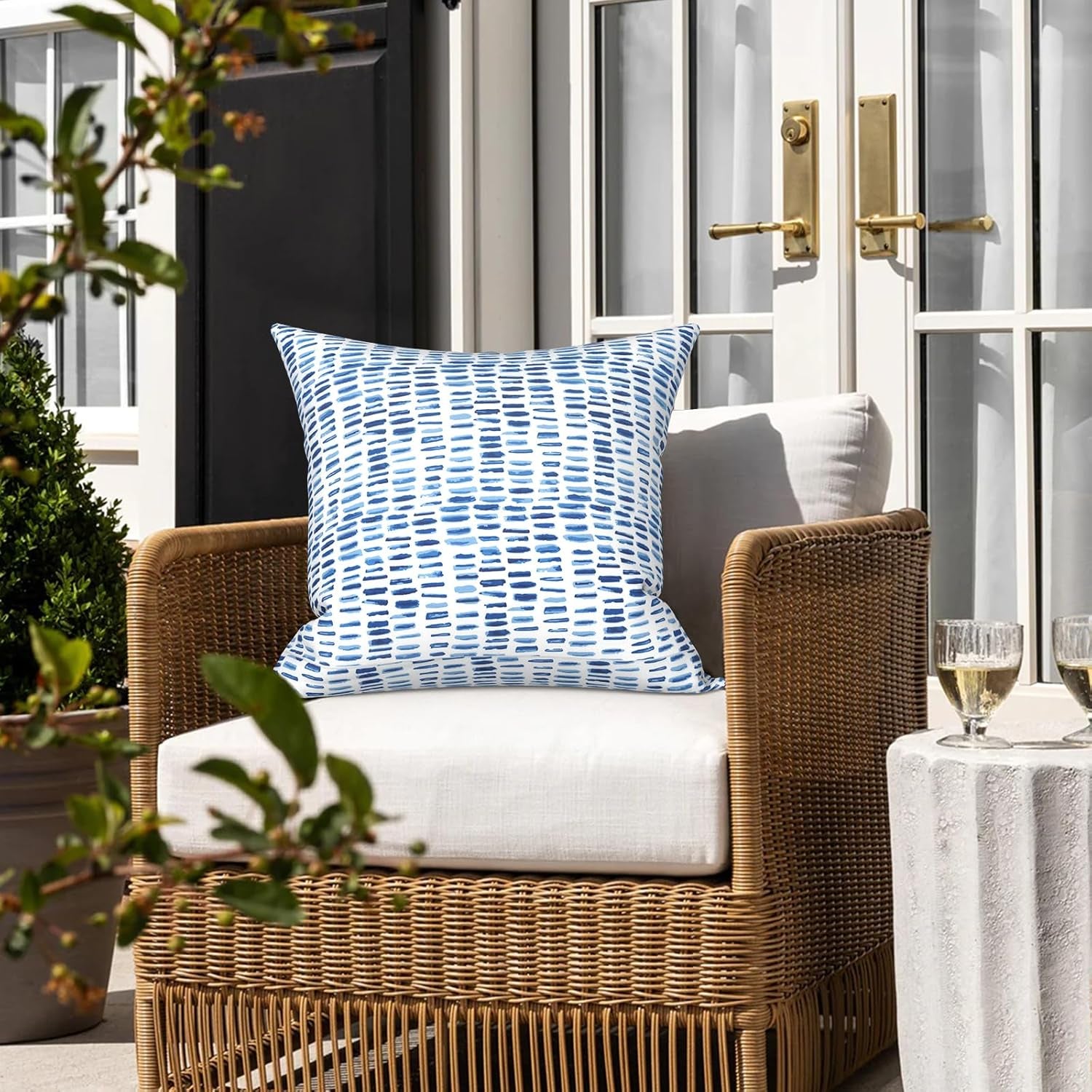 2 Pack Outdoor Pillow Covers ONLY 18X18 Inch, Water-Repellent Square Decorative Cushion Covers for Patio Furniture, Garden, Sofa, a Pebble Blue