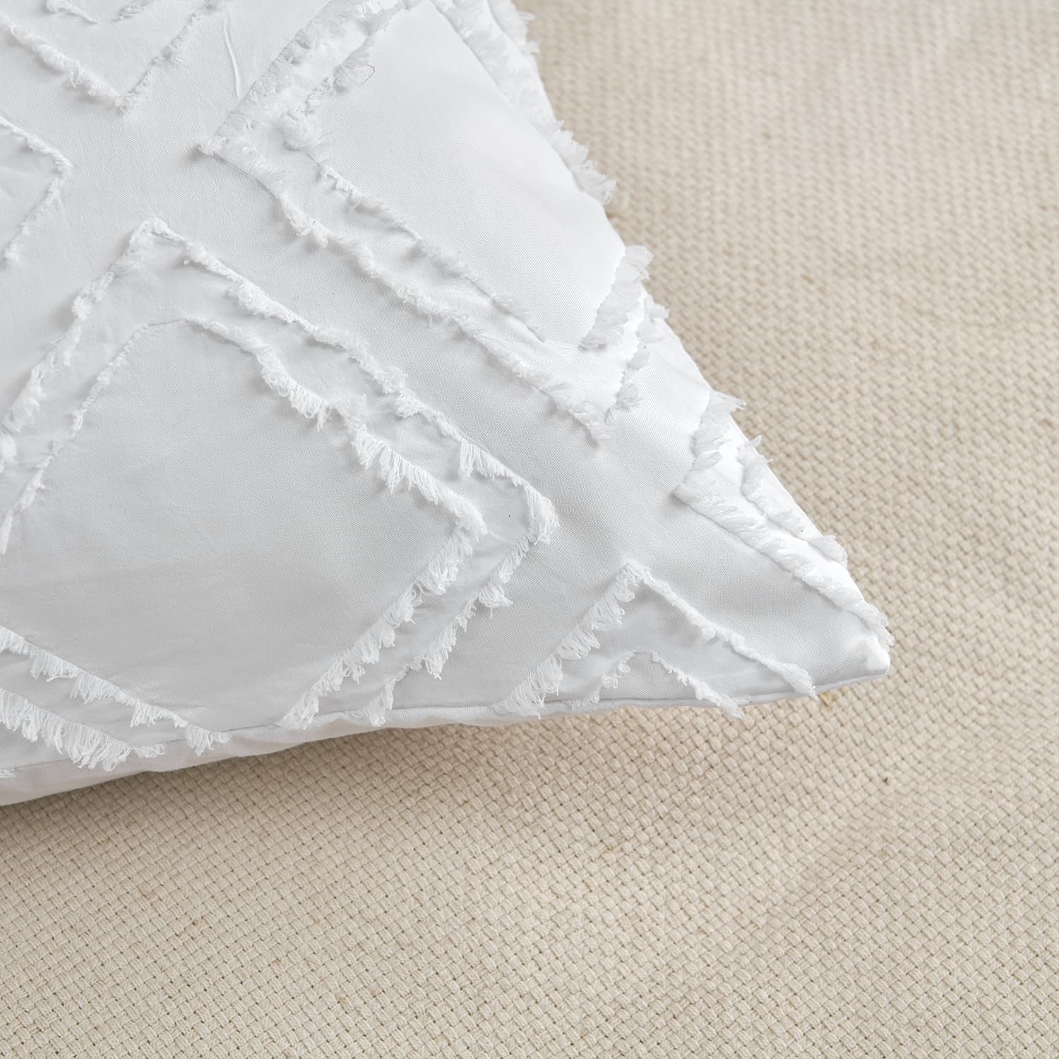 King Pillow Shams 2 Pack, King Size Pillowcases, Soft Microfiber Geometric Tufted Pillow Covers with Envelope Closure, White, 20X36 Inches (No Insert)