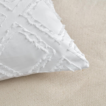 King Pillow Shams 2 Pack, King Size Pillowcases, Soft Microfiber Geometric Tufted Pillow Covers with Envelope Closure, White, 20X36 Inches (No Insert)