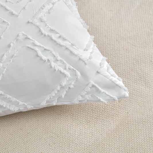 King Pillow Shams 2 Pack, King Size Pillowcases, Soft Microfiber Geometric Tufted Pillow Covers with Envelope Closure, White, 20X36 Inches (No Insert)