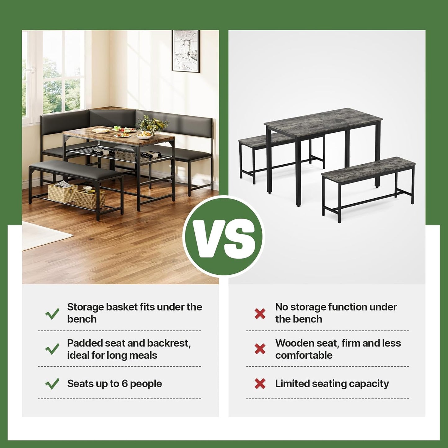 Kitchen Breakfast Nook Table Set with Soft Seat, Corner Dining Table Set for 4-6 People, Dining Room Sets for 4, Space Saving Kitchen Booth Seating with Table for Small Space, Coffee Brown