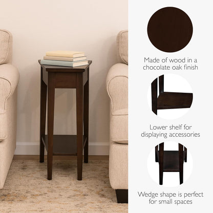 Teegan Solid Wood Recliner Wedge End Side Table with Shelf, Chocolate Oak Brown, Perfect for Living Rooms, Bedrooms, and Small Spaces – , 10074-CH