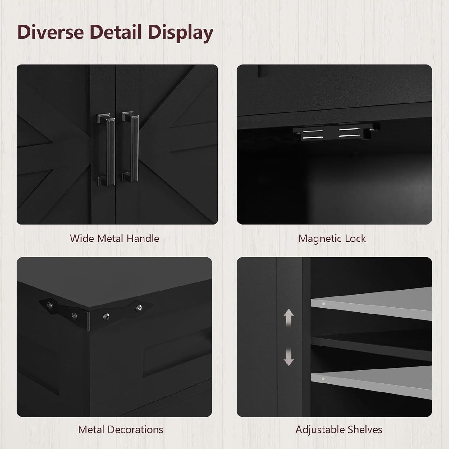Buffet Cabinet, 63” Large Sideboard Buffet Storage Cabinet with 3 Drawers, Farmhouse Coffee Bar with 4 Doors, for Kitchen, Living Room, Black