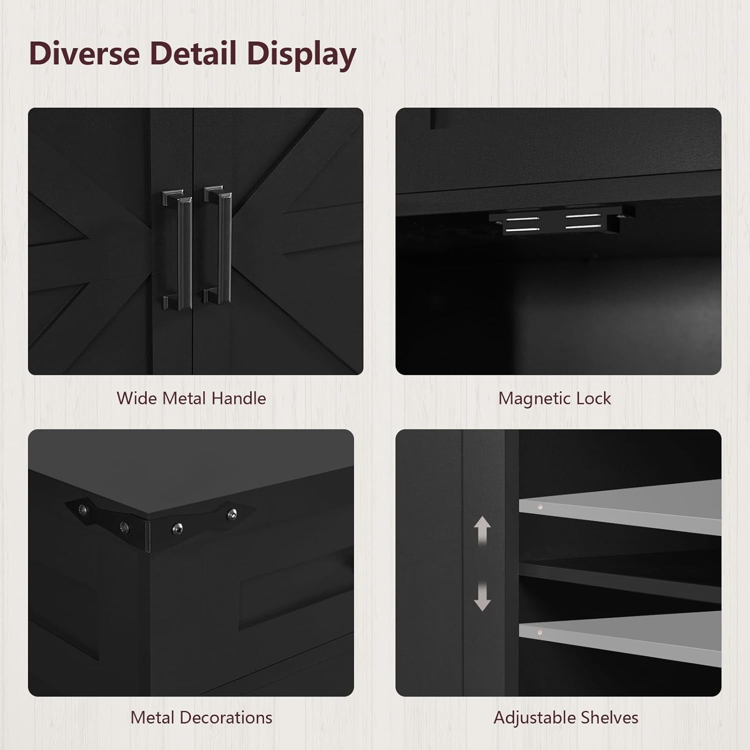 Buffet Cabinet, 63” Large Sideboard Buffet Storage Cabinet with 3 Drawers, Farmhouse Coffee Bar with 4 Doors, for Kitchen, Living Room, Black