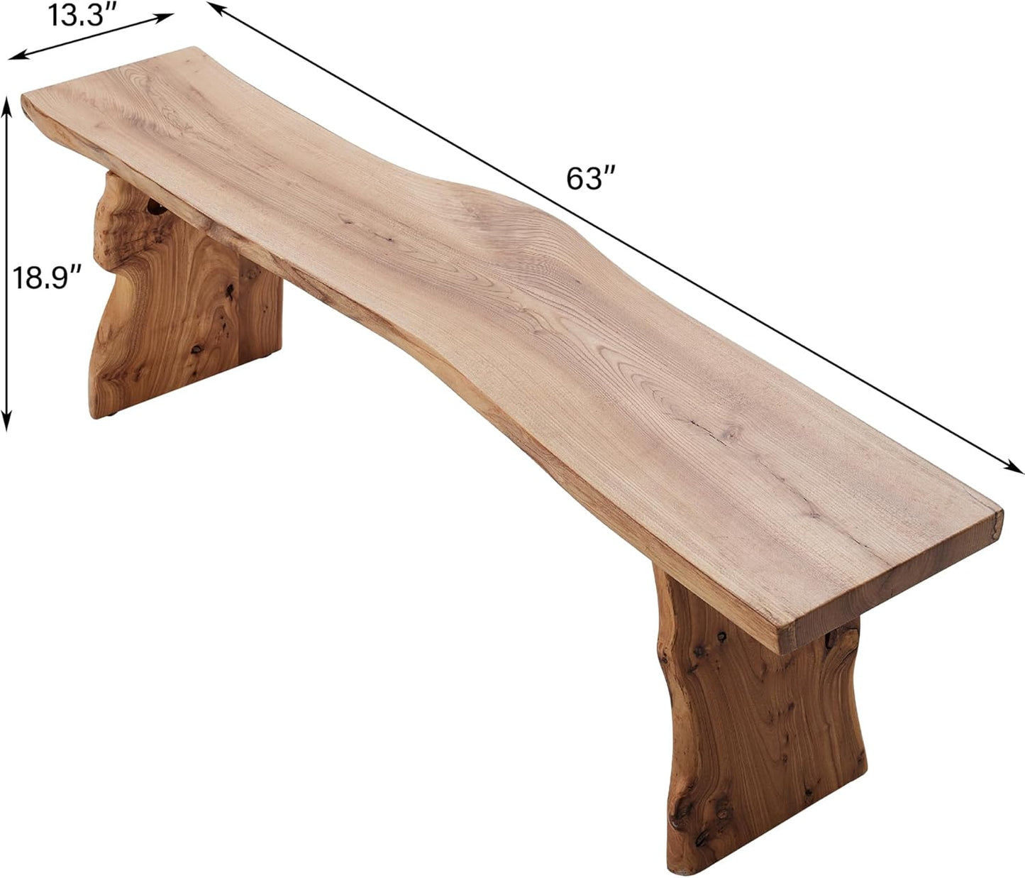 63” Wooden Dining Bench Solid Natural Edge Wood Dining Bench Indoor Kitchen Table Benches Entryway Benches for Rustic Home Décor Furniture