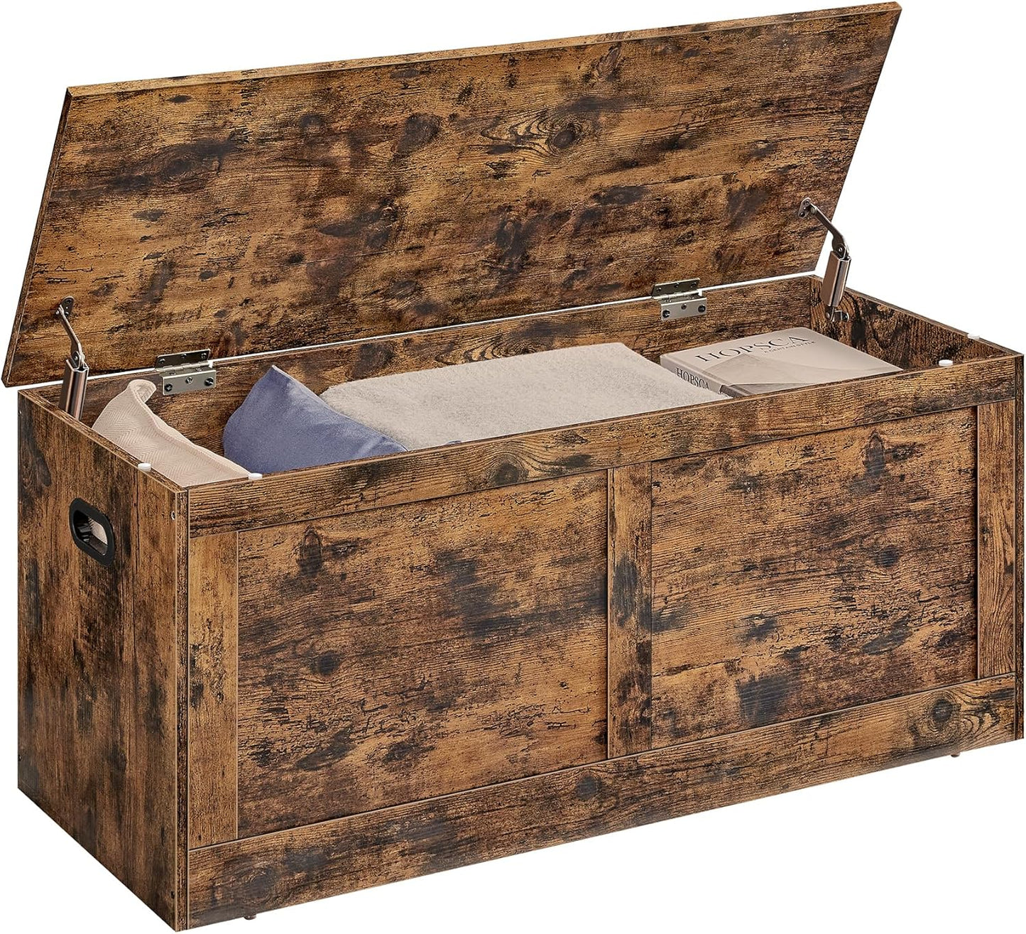 Storage Chest, Storage Trunk with 2 Safety Hinges, Storage Bench, Shoe Bench, Farmhouse Style, 15.7 X 39.4 X 18.3 Inches, for Entryway, Bedroom, Living Room, Rustic Brown ULSB164K01