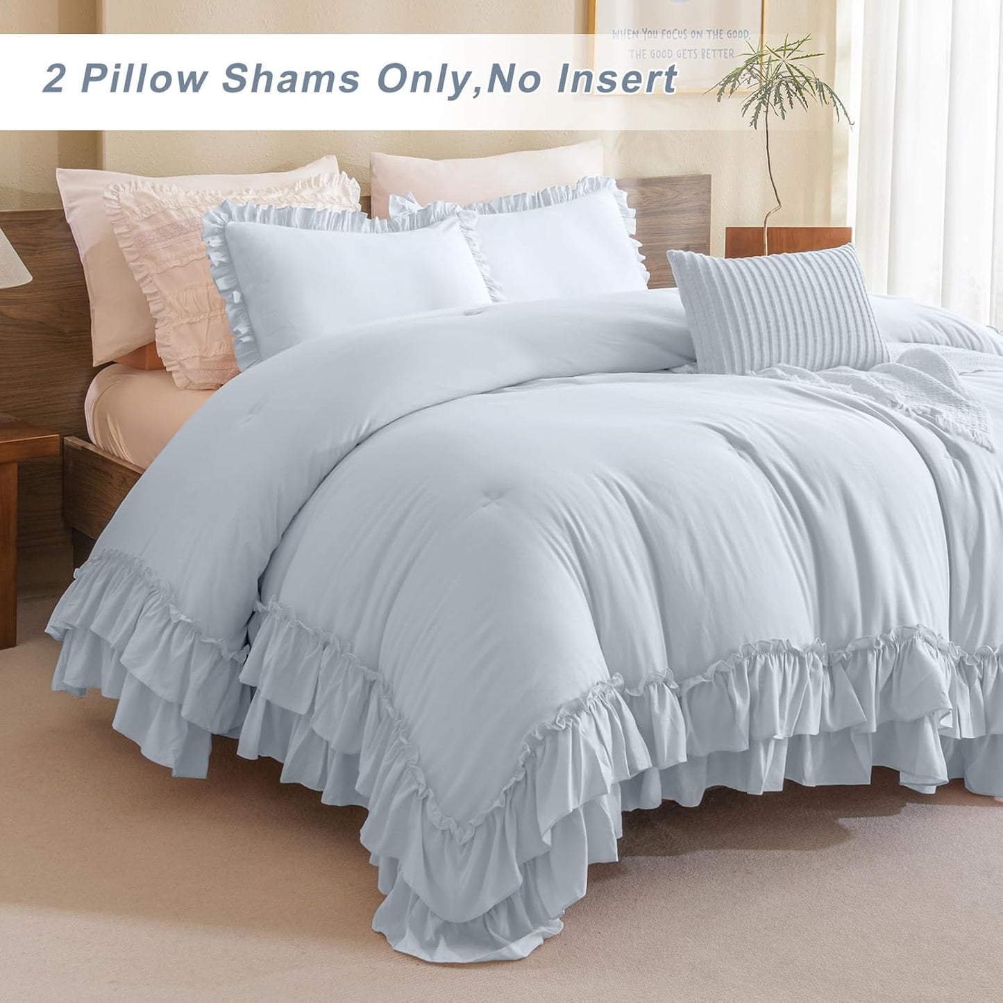 Light Blue Ruffle Pillow Shams King Size,2 Pack 20"X36" Pillow Sham,Shabby Boho Chic Farmhouse Bed Pillow Covers King Ultra Soft and Luxury Microfiber Vintage Pillowcases Set