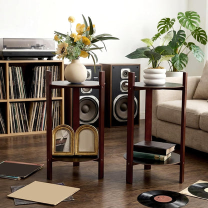 2 Pack Record Player Stand Retro 2-Tier End Table Small Sofa Coffee Side Tables Nightstand Bedside Stand Bedroom Record Holder and Multi-Functional End Table for Living Room