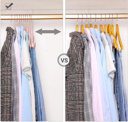 24 Pack Pants Hangers, 16.7 Inch Coat Hangers with Rose Gold Colored Movable Clips, Heavy-Duty, Non-Slip, Space-Saving, for Pants, Skirts, Dresses, Light Pink UCRF14PK24