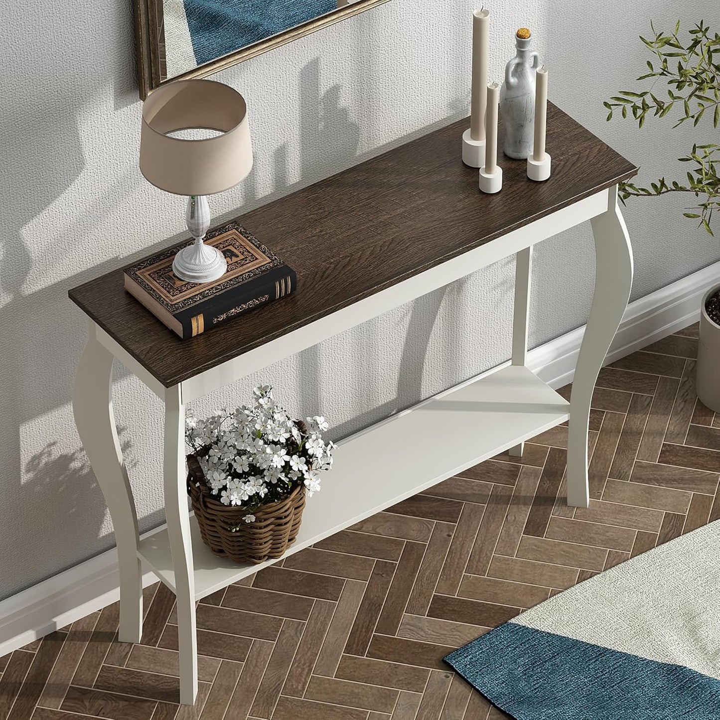 Narrow Farmhouse Console Table, Chic Accent Sofa Table, Entryway Table, Soft White