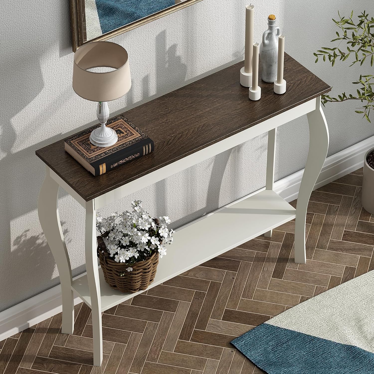 Narrow Farmhouse Console Table, Chic Accent Sofa Table, Entryway Table, Soft White