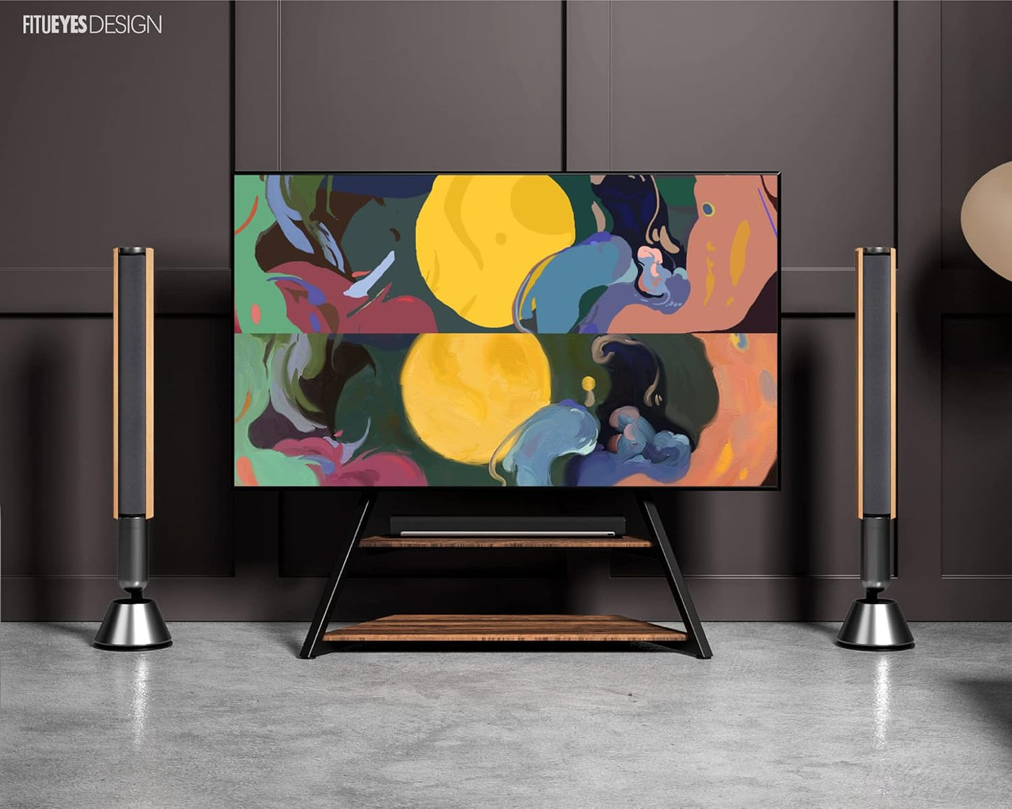 Design Large TV Floor Stand for 75 77 85 86 90 100 Inch Tvs, Heavy Duty TV Stand Mount with Large Wood Entertainment Shelf, Modern Living Room Television Stands, up to 187 Lbs, Eiffel Series