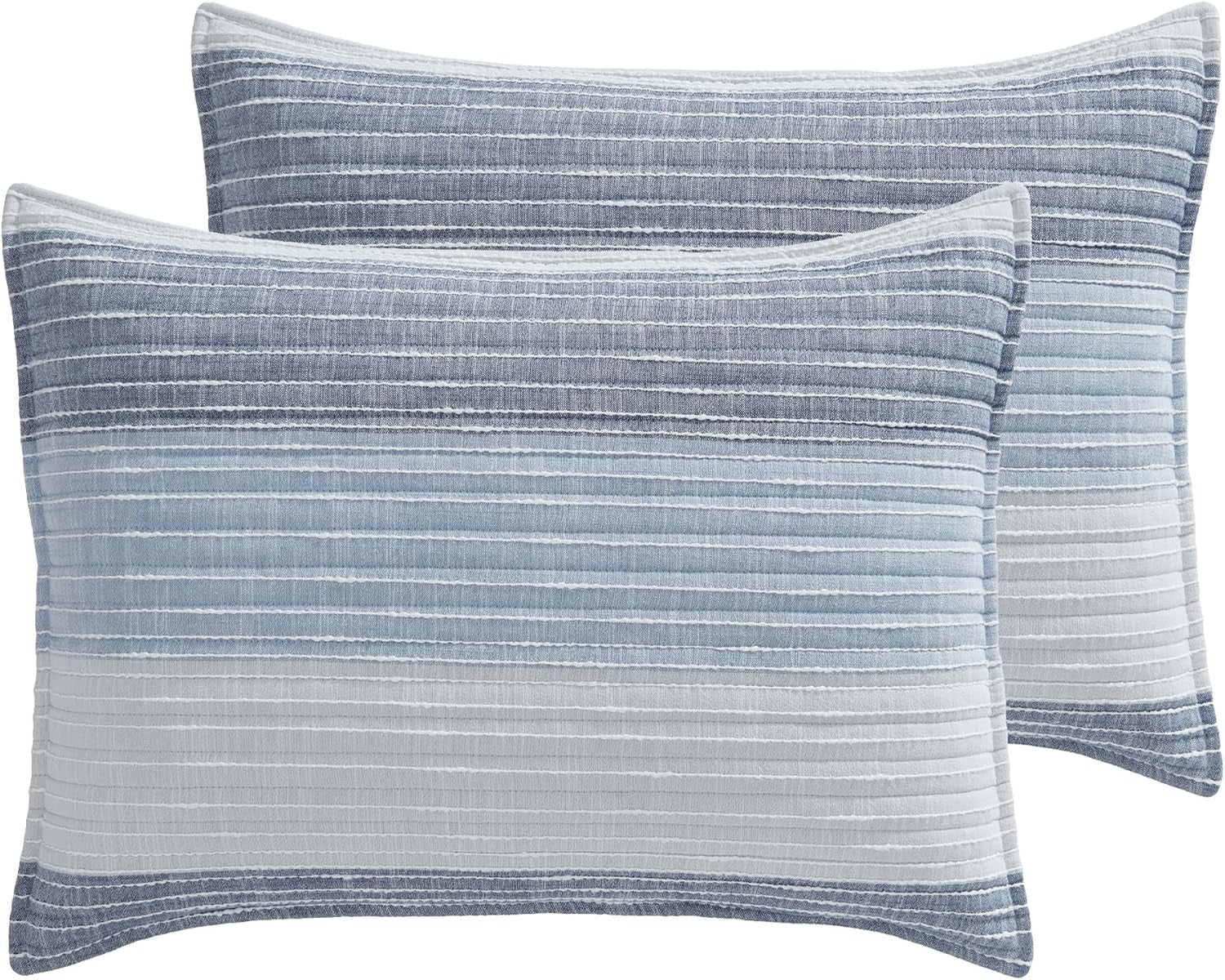 – Sand Stripes Blue King Pillow Sham Set of 2 – 20X36In – Textured Stripe – Blue and White – Cotton – Tie Closure