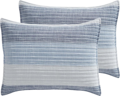– Sand Stripes Blue King Pillow Sham Set of 2 – 20X36In – Textured Stripe – Blue and White – Cotton – Tie Closure