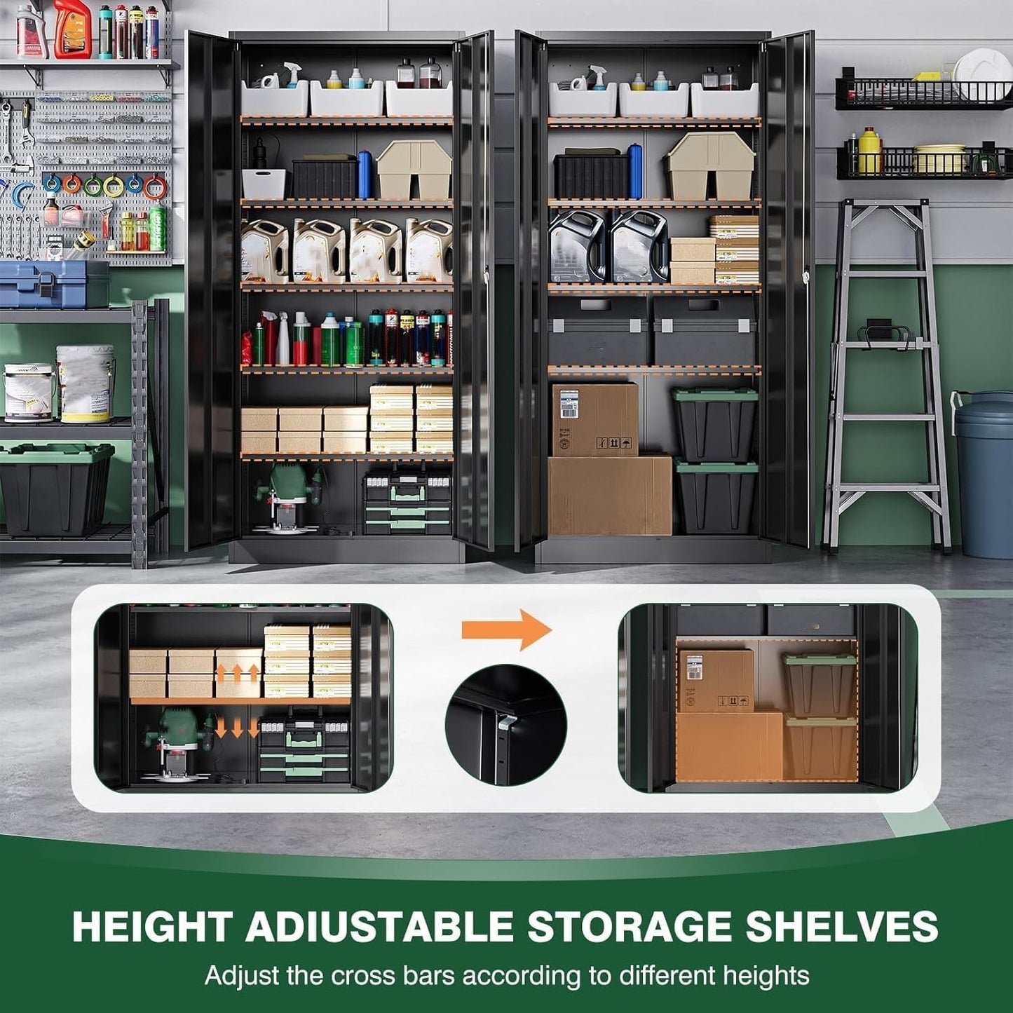 Metal Garage Storage Cabinets with Lock Door and Adjustable Shelves, Steel Tool Cabinets for Home,Office,Warehouse Organisieren (Black)