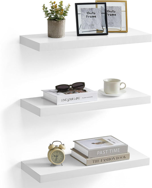 Wall Shelves Set of 3, Floating Shelves, 8 X 23.6 X 1.5 Inches, Display Shelves for Picture Frames, Decor, Hanging Shelf for Living Room, Kitchen, White ULWS057W01