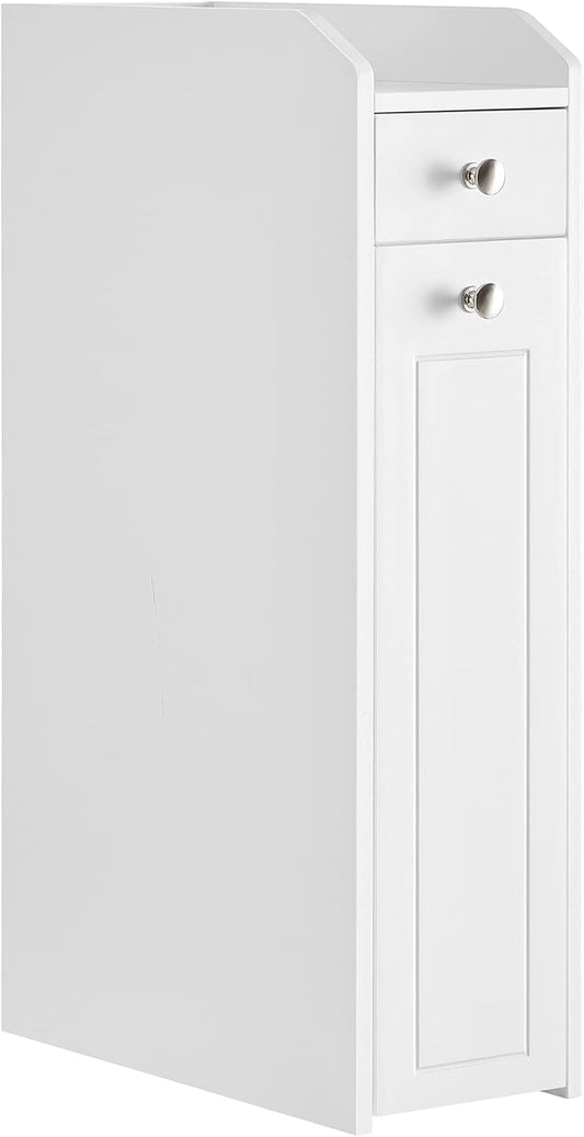 Small Bathroom Storage Cabinet, Slim Organizer with Slide Out Drawers, Toilet Paper Holder, for Small Spaces, White UBBC847P31