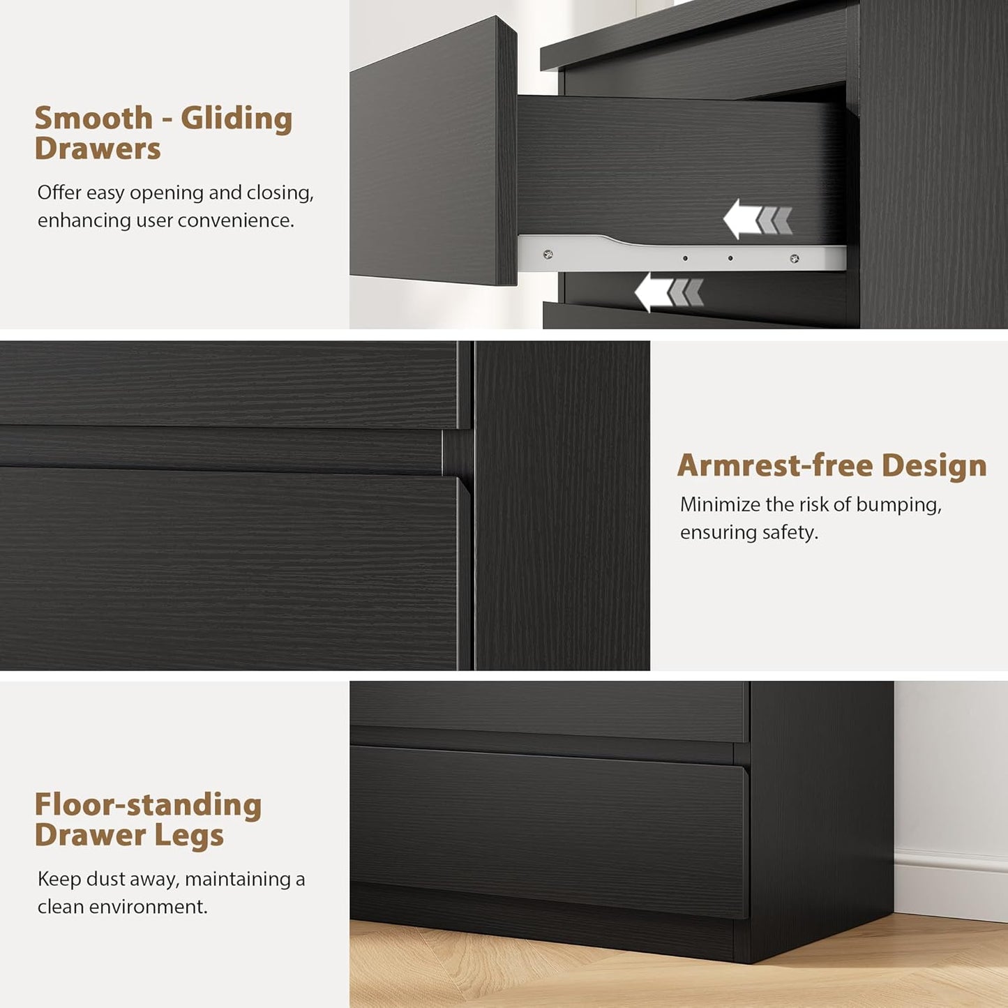 Black 5 Drawer Dresser for Bedroom, 15" D X 23.7" W X 40.4" H in Simply Chest of Drawers, Wood Storage Dresser with Drawers for Living Room Hallway Entryway, Black