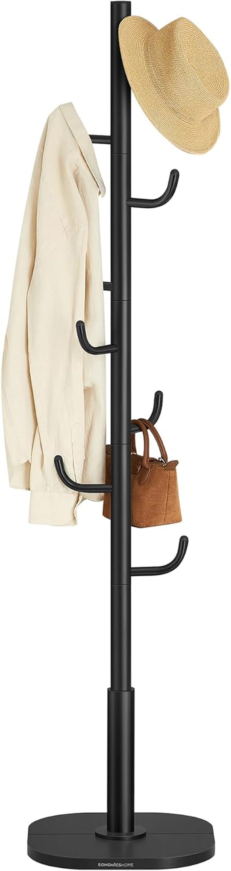 Cactus-Shaped Coat Rack, Freestanding Coat Tree, Coat Hanger Stand with 8 Sturdy Hooks, with Curved Ends, for Clothes, Hats, Bags, Ink Black URCR039B01