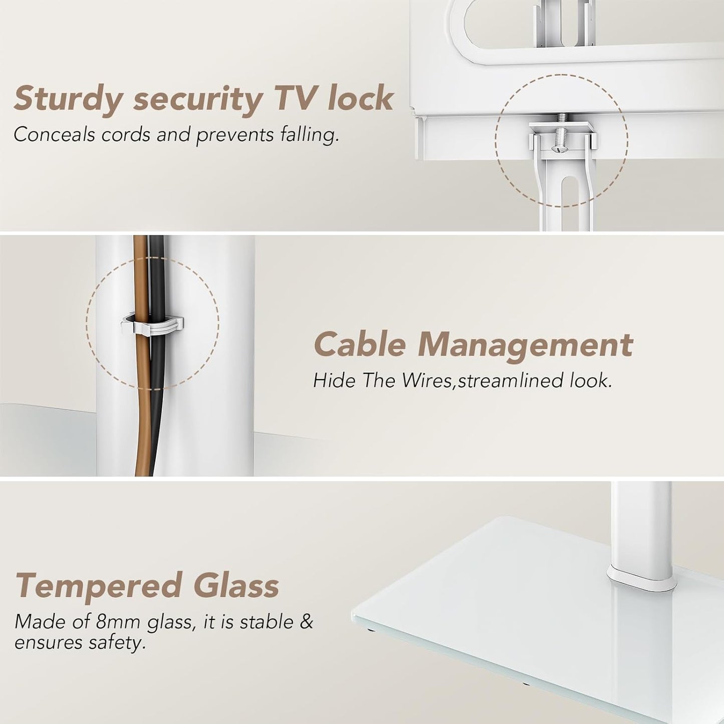 Universal Floor TV Stand with Mount 70 Degree Swivel 9 Level Height Adjustable and Space Saving Design for Most 27 to 65 Inch LCD, LED OLED Tvs, Perfect for Corner & Bedroom White AX1006TW