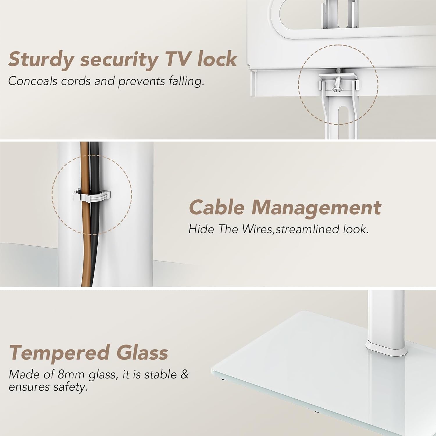 Universal Floor TV Stand with Mount 70 Degree Swivel 9 Level Height Adjustable and Space Saving Design for Most 27 to 65 Inch LCD, LED OLED Tvs, Perfect for Corner & Bedroom White AX1006TW