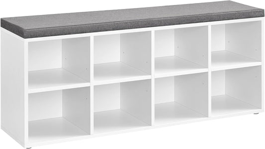 Shoe Bench with Cushion, Shoe Storage Bench with 8 Compartments and 4 Adjustable Shelves, Entryway Bench with Padded Seat, for Bedroom, Closet, Living Room, White ULHS238W14