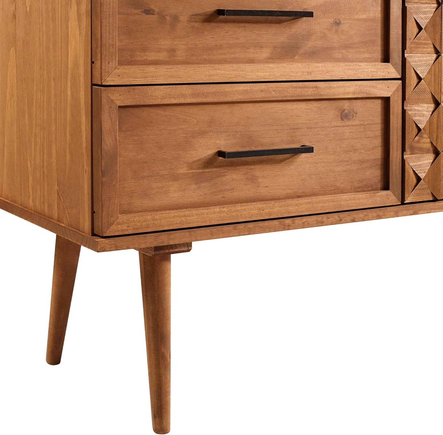 Deluca Boho Solid Wood 2 Door Sideboard with Prism Detail, 58 Inch, Caramel