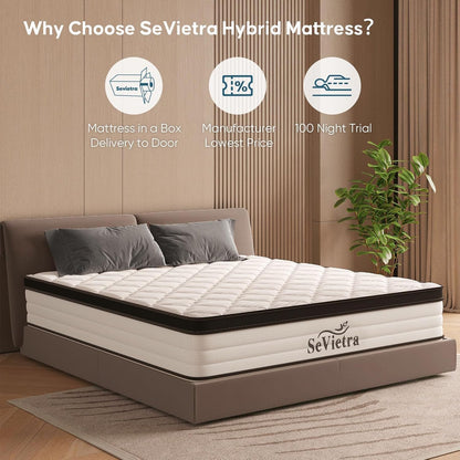 Queen Mattress, 14 Inch Queen Size Mattress in a Box, Upgraded Hybrid Mattresses Pocket Springs, Motion Isolation, Pressure Relief, Medium Firm, Breathable Comfort