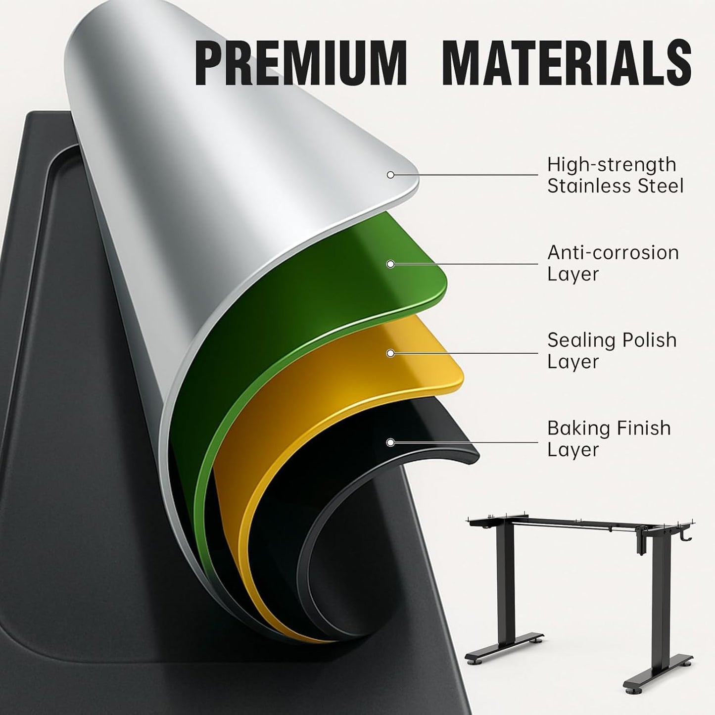 47.2" Standing Desk, Adjustable Height Office Desk with Wood Desktop, Computer Table for Home Work, Study and Gaming, Small Spaces, Modern Furniture，Brown