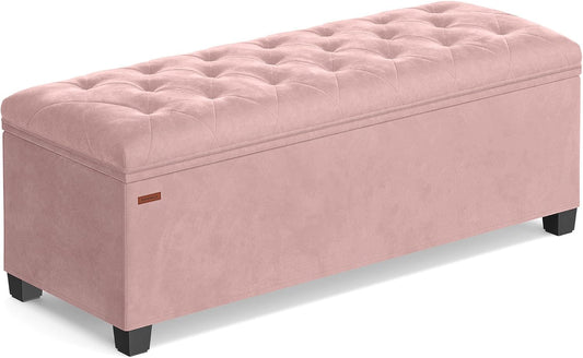 Velvet Storage Ottoman Bench, Foot Rest with Legs, 15.7 X 43 X 15.7 Inches, End of Bed Bench, Storage Chest, Load up to 660 Lb, for Living Room, Bedroom, Entryway, Jelly Pink ULSF089R01