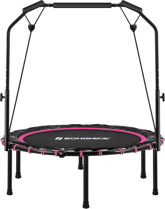 40 Inches Mini Fitness Trampoline, Fitness Rebounder with Adjustable Handrail, Foldable Trampoline for At-Home Workout, Max. Load 264.6 Lb