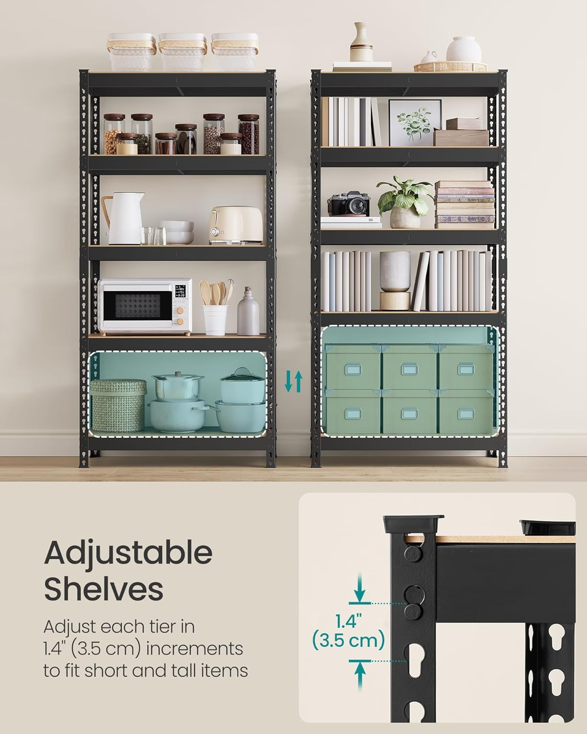 5-Tier Storage Shelves, Load 2310 Lb, Garage Storage, Boltless Assembly, Adjustable Shelving Unit, 17.7 X 35.4 X 70.9 Inches, for Study Shed Basement, Black and Rustic Brown UGLR450B11