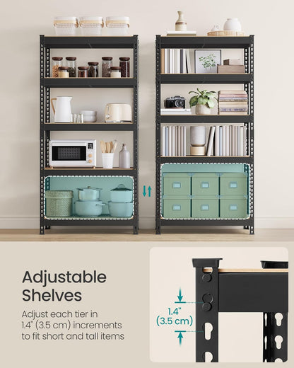 5-Tier Storage Shelves, Load 2310 Lb, Garage Storage, Boltless Assembly, Adjustable Shelving Unit, 17.7 X 35.4 X 70.9 Inches, for Study Shed Basement, Black and Rustic Brown UGLR450B11