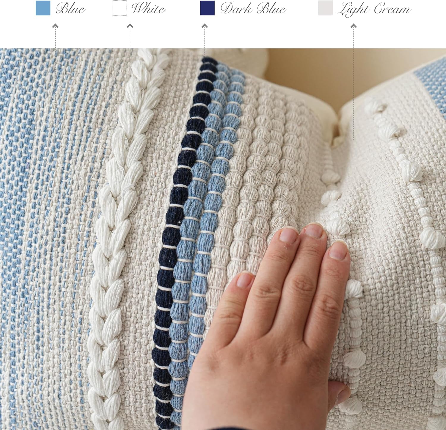 Coastal Blue Decorative Lumbar Pillow Cover 14X36 Boho Long Body Pillow for Bed Farmhouse Lumbar Throw Pillow for Couch Modern Accent Textured Throw Pillowcase