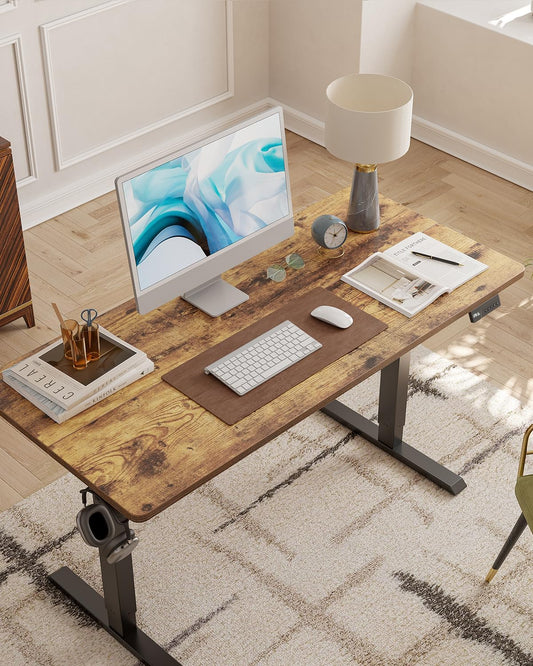 Electric Standing Desk, 48 X 24 Inches Height Adjustable Sit Stand Desk, Ergonomic Home Office Computer Workstation, Rustic Brown