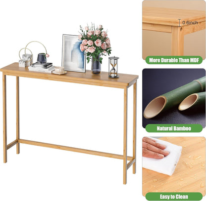Console Table, Entryway Table, Narrow Sofa Table, 39" Bamboo Hallway Table for Entryway, Living Room, Bedroom, Foyer, Natural