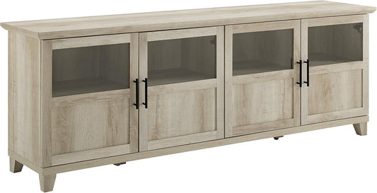 Farmhouse Glass and Wood TV Stand for Tv'S up to 80" Universal TV Stand for Flat Screen Living Room Storage Cabinets and Shelves Entertainment Center, 70 Inch, White Oak