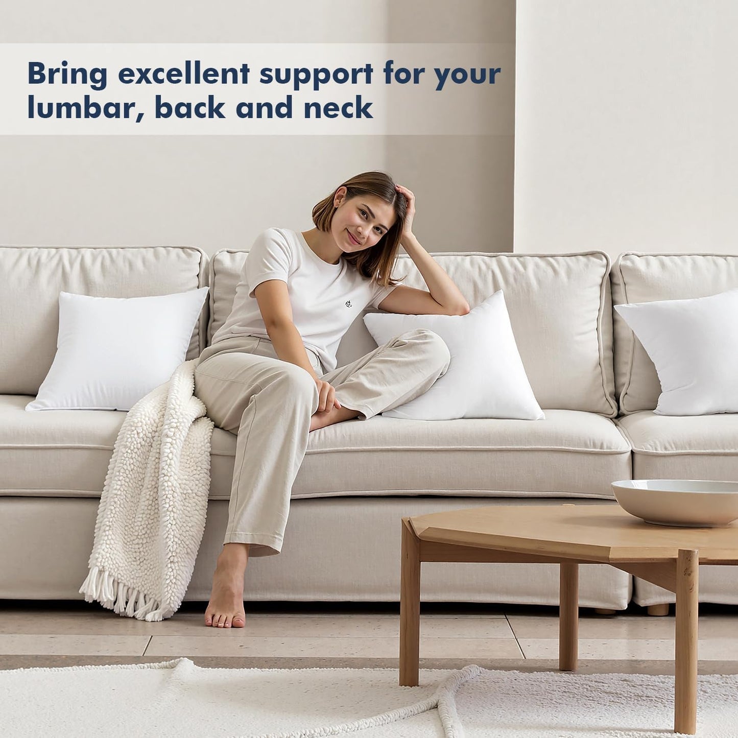 Throw Pillows Inserts, Pack of 2 18X18 Inch 100% Virgin Fiber Filling Bed Couch Pillows