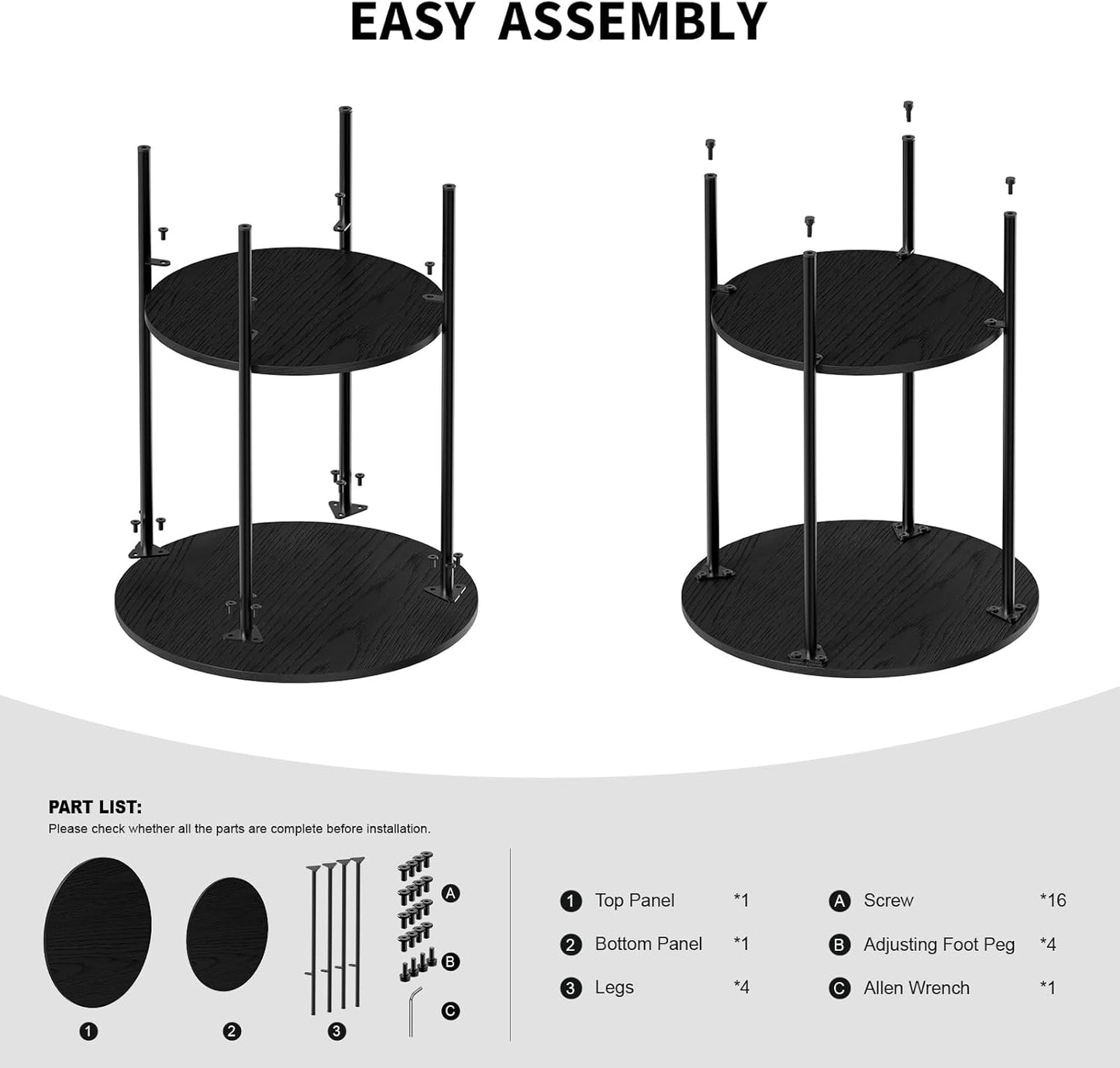 Side Table,Round End Table with 2 Storage Shelves| Compact Side Tables for Living Room, Couch, Office & Bedroom | Narrow Accent Table as Space-Saving Small Bedside Table 18X18X22In(Black)
