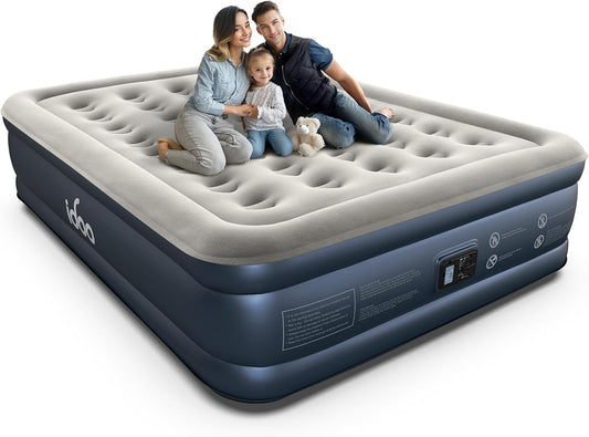 Queen Air Mattress with Built in Pump, 18 Raised Comfort Inflatable Blow up Mattress, Upgraded Support Structure Portable Air Bed for Camping, Guests and Home, Colchon Inflable, 650Lbs Max