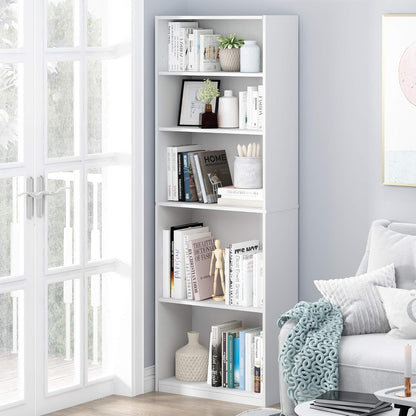 JAYA Book Shelf, 5-Tier Bookshelf, Bookcase with Adjustable Shelves, 9.5 X 24.5 X 71.2, for Organization and Storage, for Living Room, Bedroom, Home Office, White