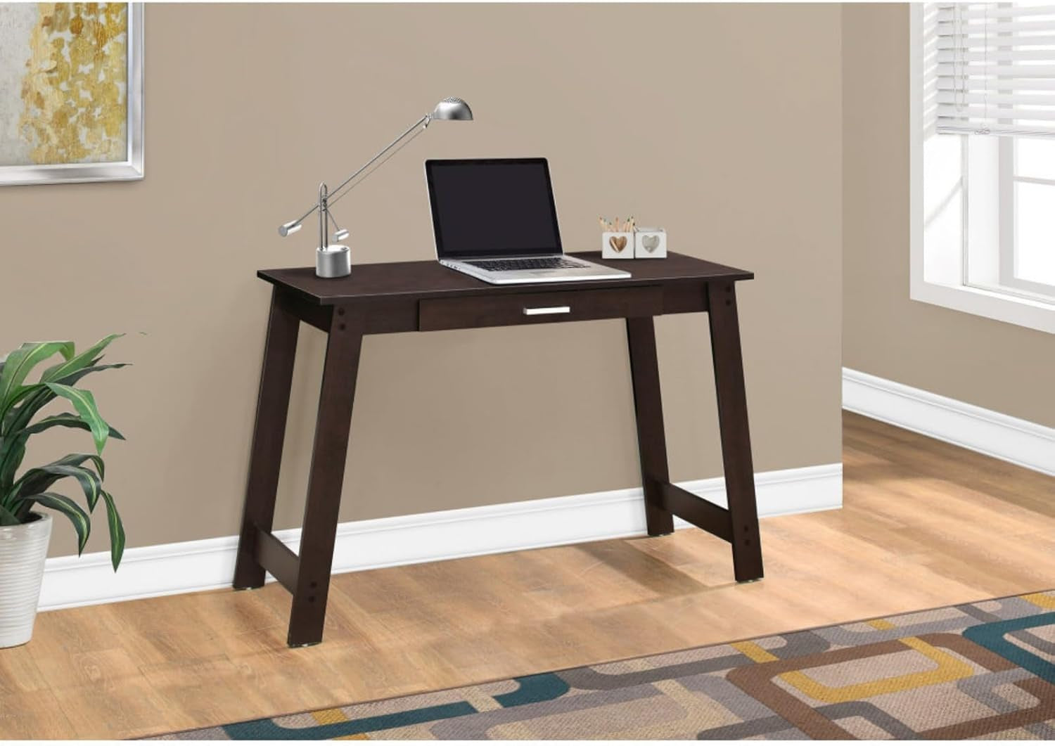 Contemporary Modern Home Office Computer Desk with Storage Drawers, Stylish and Functional 42 Inch Study Writing Table, Easy Assembly