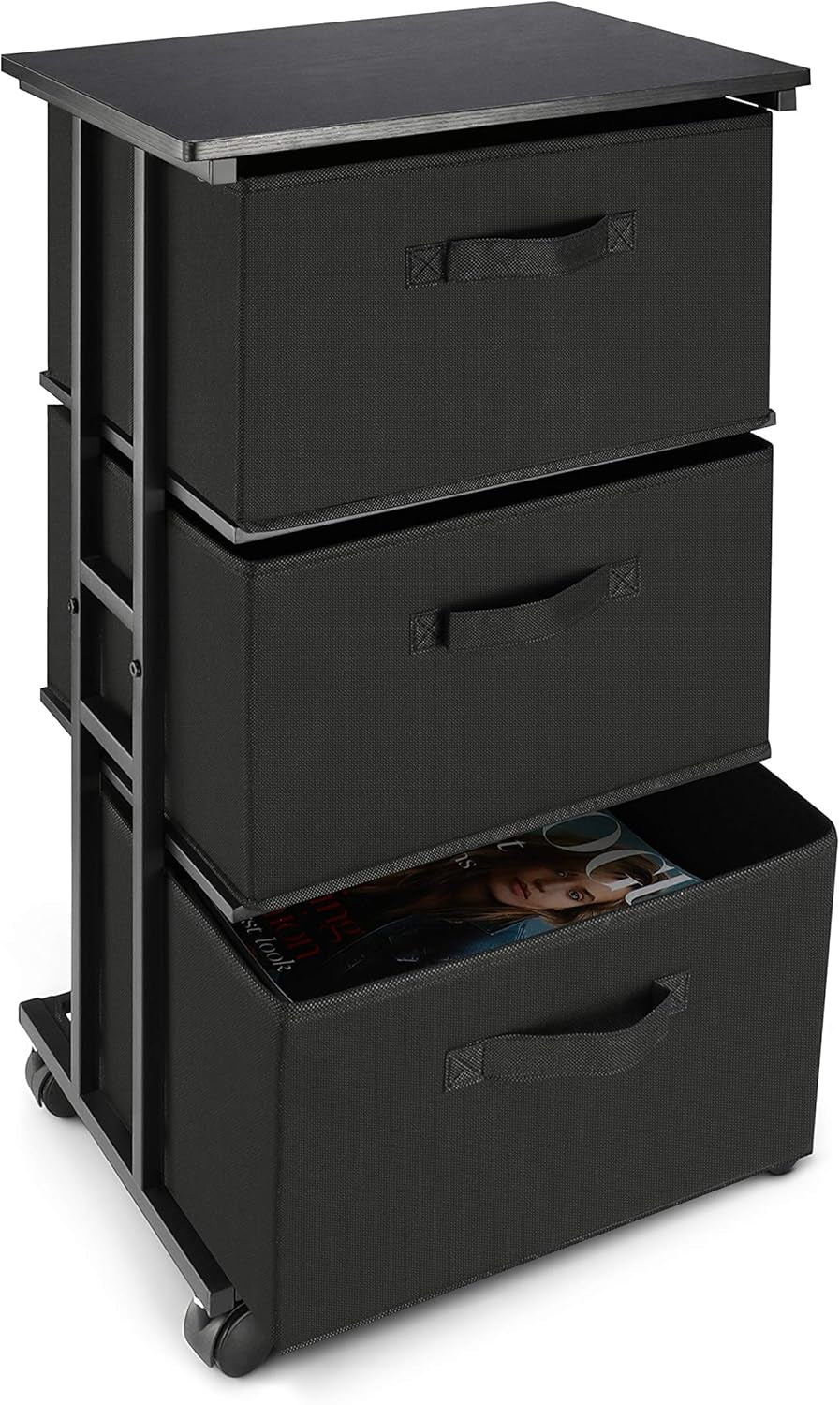 Dresser Storage with 3 Drawers, Fabric Dresser Tower, Vertical Storage Unit for Bedroom, Closet, Office, Black