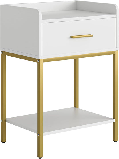 Nightstand,3-Tier Modern Night Stand,Bedside Table with Storage Drawer and Shelf,Small Side Table for Bedroom,Living Room,White
